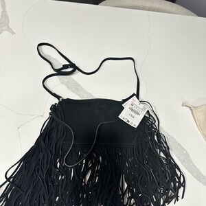 Zara Black Fringe Crossbody Bag